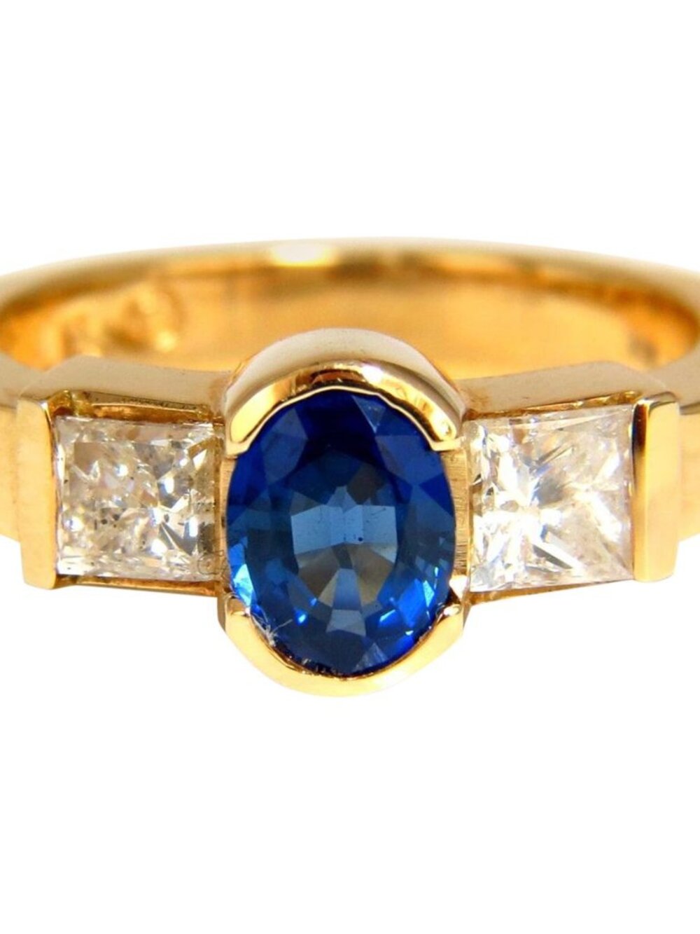2.00ct natural sapphires diamond three stone ring 14kt royal blue*